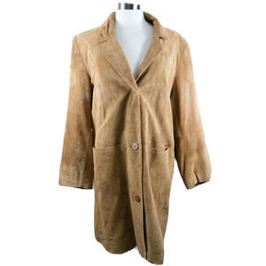 Bernardo Womens Genuine Leather LS Button Down Tan Long Coat Jacket Plus 1X
